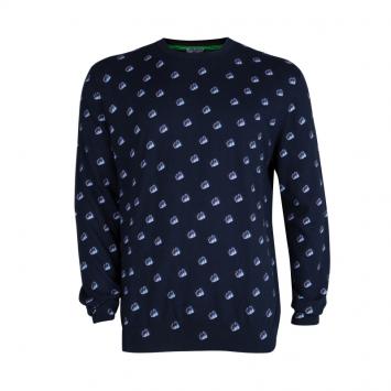 Pre Owned Kenzo Navy Blue Printed Crew Neck Sweater XXL