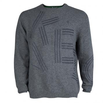Pre Owned Kenzo Grey Wool Flock Printed Sweater XXL 