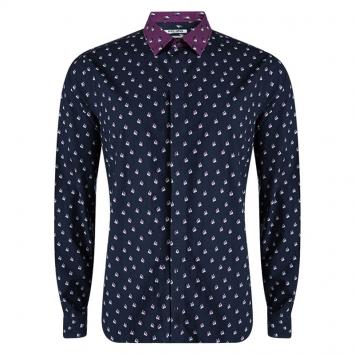 Pre Owned Kenzo Navy Blue Contrast Collar Printed Button Down Shirt XL