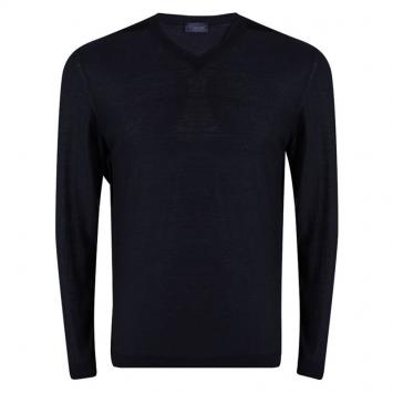 Pre Owned Lanvin Navy Blue Merinos Wool V-Neck Sweater L