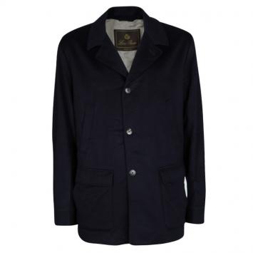 Pre Owned Loro Piana Navy Blue Cashmere Storm System Jacket 3XL