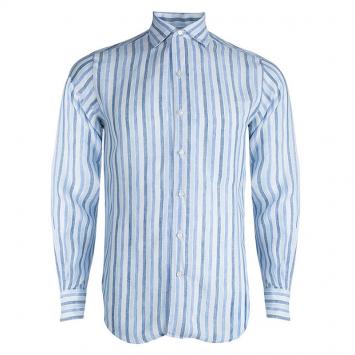 Pre Owned Loro Piana Blue Striped Linen Long Sleeve Button Front Shirt S