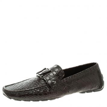 Pre Owned Louis Vuitton Brown Alligator Leather Monte Carlo Moccasins Size 41.5