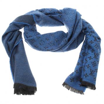 Pre Owned Louis Vuitton Blue Monogrammed Wool Persuasion Stole