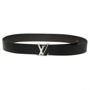 Pre Owned Louis Vuitton Black and Brown Leather Reversible Initials Belt Size 100 CM