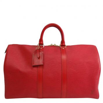 Pre Owned Louis Vuitton Red Epi Leather Keepall 45 Tote Bag