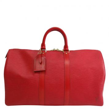 Pre Owned Louis Vuitton Red Epi Leather Keepall 45 Tote Bag