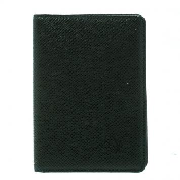 Pre Owned Louis Vuitton Dark Green Taiga Leather Pass ID Card Holder