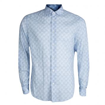 Pre Owned Louis Vuitton Blue Printed Long Sleeve Button Front Cotton Shirt XL