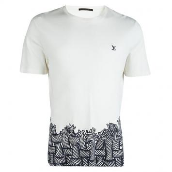 Pre Owned Louis Vuitton Off White Cotton Printed Logo Detail T-Shirt XL