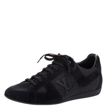 Pre Owned Louis Vuitton Black Petit Damier Canvas and Suede Vibes Sneakers Size 41.5