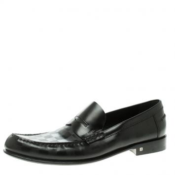 Pre Owned Louis Vuitton Black Damier Embossed Outline Loafers Size 45.5