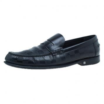 Pre Owned Louis Vuitton Black Damier Embossed Outline Loafers Size 42
