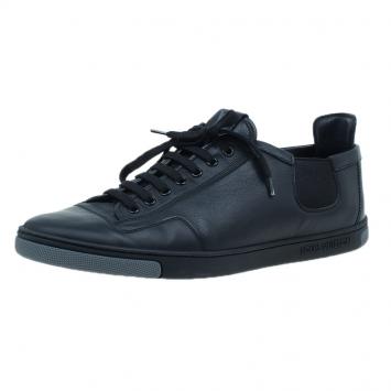 Pre Owned Louis Vuitton Black Leather Logo Sneakers Size 42