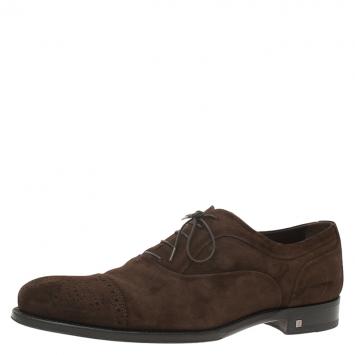 Pre Owned Louis Vuitton Brown Suede Brogue Suede Lace Up Oxfords Size 43
