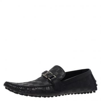 Pre Owned Louis Vuitton Black Damier Embossed Leather Hockeheim Loafers Size 44