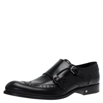 Pre Owned Louis Vuitton Black Brogue Leather Monkstrap Shoes Size 44