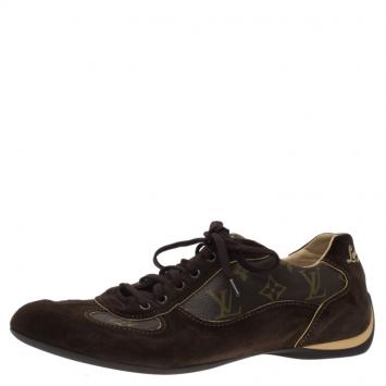 Pre Owned Louis Vuitton Brown Suede and Monogram Canvas Energie Sneakers Size 42.5
