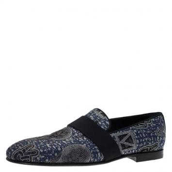 Pre Owned Louis Vuitton Blue Hot Air Balloon Embroidered Loafers Size 43