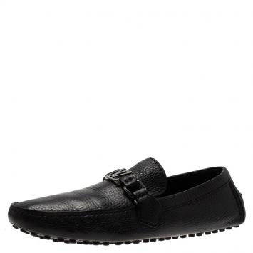 Pre Owned Louis Vuitton Black Grain Leather Driver Loafers Size 41.5