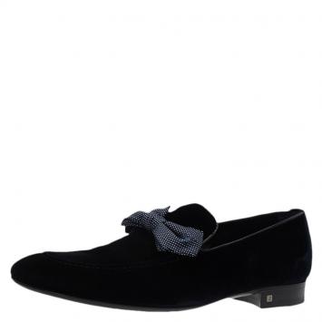 Pre Owned Louis Vuitton Blue Velvet Tuxedo Bow Loafers Size 43