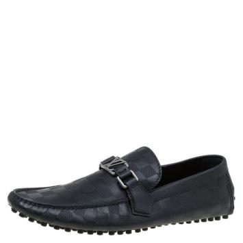 Pre Owned Louis Vuitton Black Damier Embossed Leather Hockenheim Loafers Size 42