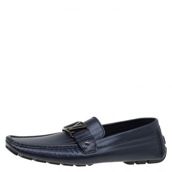 Pre Owned Louis Vuitton Glazed Black Leather Monte Carlo Loafers Size 44.5