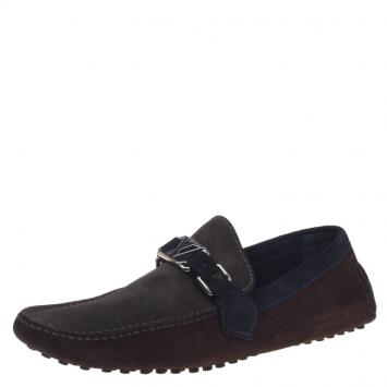 Pre Owned Louis Vuitton Two Tone Suede Loafers Size 42.5