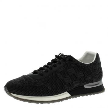 Pre Owned Louis Vuitton Grey Damier Pattern Textile And Leather Run Away Sneakers Size 40.5