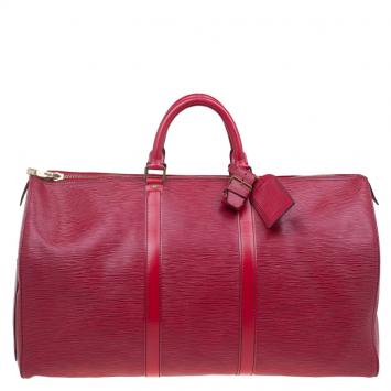 Pre Owned Louis Vuitton Red Epi Leather Keepall 50