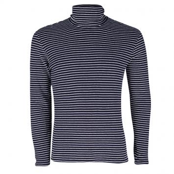 Pre Owned Maison Martin Margiela Navy Blue and White Striped Knit Turtle Neck T-Shirt M