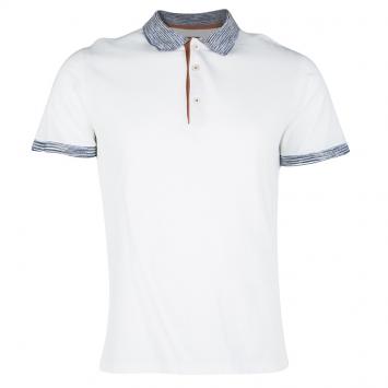 Pre Owned Missoni White Honeycomb Knit Contrast Trim Detail Polo T-Shirt M