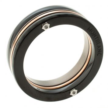 Pre Owned Montblanc The League Black Steel Titanium Rose Gold Tone Mens Band Ring Size 66
