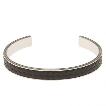مملوكة مسبقًا Montblanc Grain de Riz Leather and Steel Open Cuff Bracelet For Men