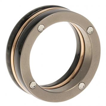 Pre Owned Montblanc The League Black Titanium Steel Rose Gold Tone Mens Band Ring Size 58