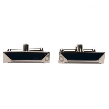 Pre Owned Montblanc Iconic Lines Black & Blue Lacquer Bar Steel Cufflinks