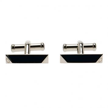 Pre Owned Montblanc Iconic Lines Blue & Black Lacquer Steel Bar Cufflinks