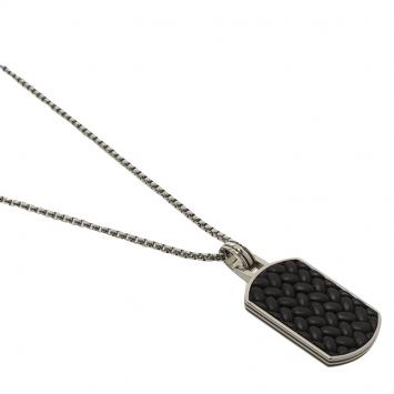 Pre Owned Montblanc Men's Monograin Leather Inlay Steel Tag Pendant Chain Necklace