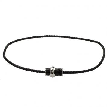 Pre Owned Montblanc Black PVD Steel Men's Sliding Pendant Woven Leather Necklace