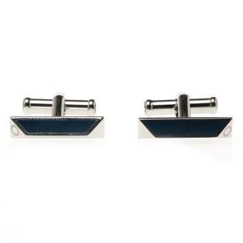 Pre Owned Montblanc Iconic Lines Blue & Black Lacquer Steel Bar Cufflinks