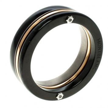 Pre Owned Montblanc The League Black Titanium Steel Rose Gold Tone Mens Band Ring Size 68