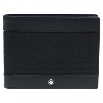 Pre Owned Montblanc Black Leather and Canvas Bifold Wallet 