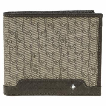 Pre Owned Montblanc Brown Leather and Monogram Canvas Bifold Wallet 