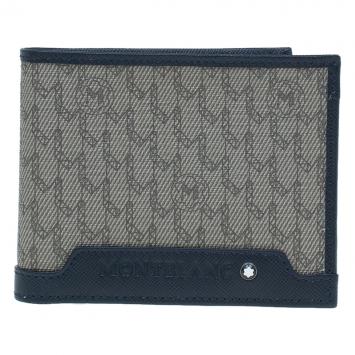 Pre Owned Montblanc Blue Leather and Monogram Canvas Bifold Wallet 