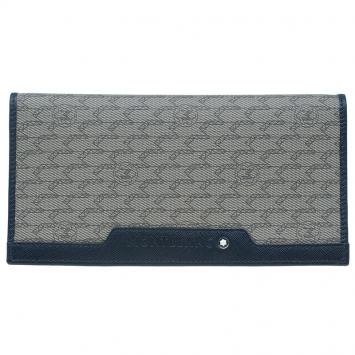 Pre Owned Montblanc Navy Blue Leather and Canvas  Signature 14 CC Continental Wallet