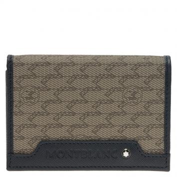 Pre Owned Montblanc Navy Blue Leather and Monogram Canvas Card Holder