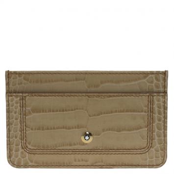 Pre Owned Montblanc Beige Croc Embossed Leather Card Holder