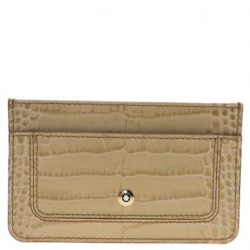 مملوكة مسبقًا Montblanc Beige Croc Embossed Leather Card Holder