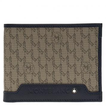 Pre Owned Montblanc Navy Blue/Beige Leather and Canvas Signature Bifold Wallet