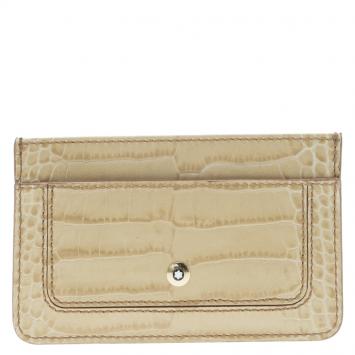 Pre Owned Montblanc Beige Croc Embossed Leather Card Holder